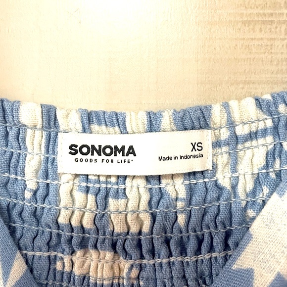 NWT Sonoma Blue White Linen Blend Tie Sleeve Print Tank Top Sz XS - Picture 3 of 9